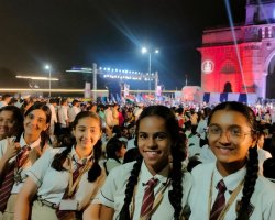 Students at Indian Navy's Beating Retreat & Tattoo show held at the Gateway of India